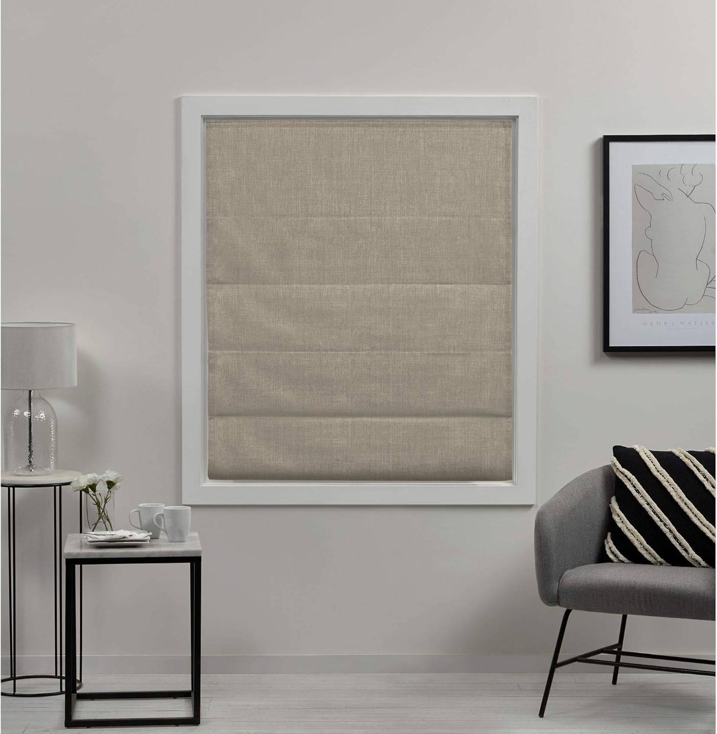 Exclusive Home Curtains Acadia 100% Blackout Roman Shade, 34x64, Natural, 1 Piece